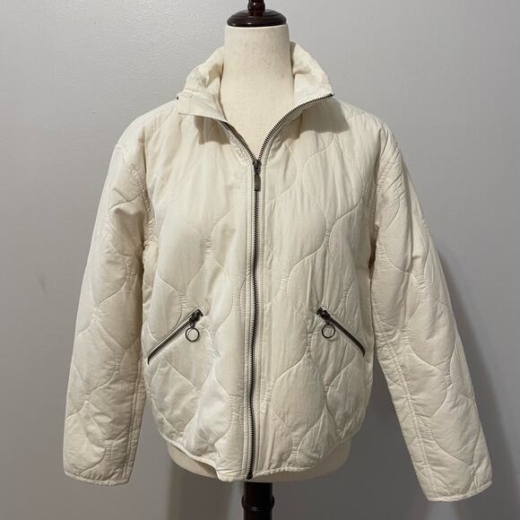 Lucky Brand Women’s Quilted Jacket Short Full Zip Pockets Cotton sz S Cream - Picture 13 of 13
